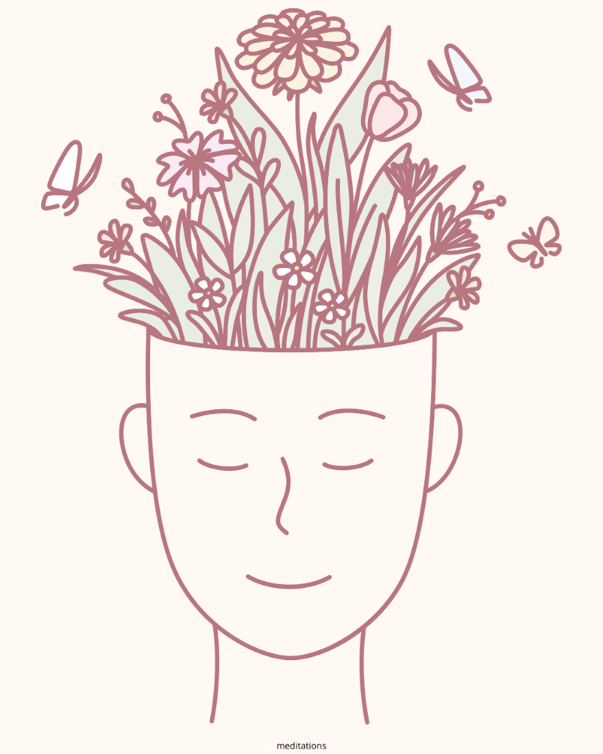 clip art of a person's head with flowers coming out of it