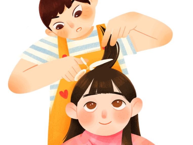 boy cutting girs hair