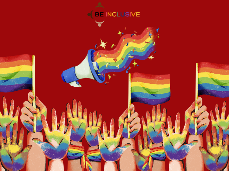 hands raising pride flags