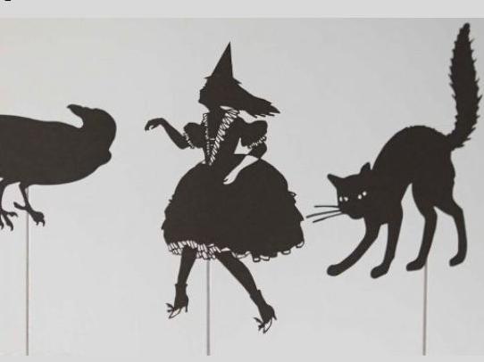 witch cat crow shadow puppets